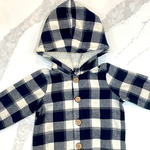 Mudpie: Navy Plaid Baby Hooded Bodysuit